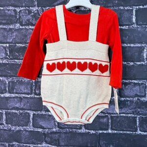 Cat & Jack 12 Months Red Heart Valentines Sweater Romper Knit